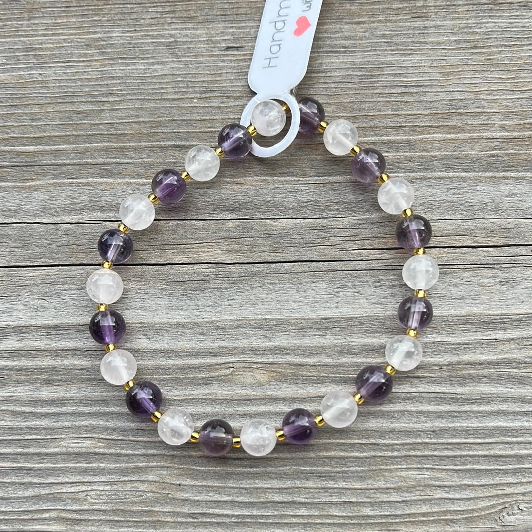 Rose Quartz and Amethyst Crystal Bracelet - 7”