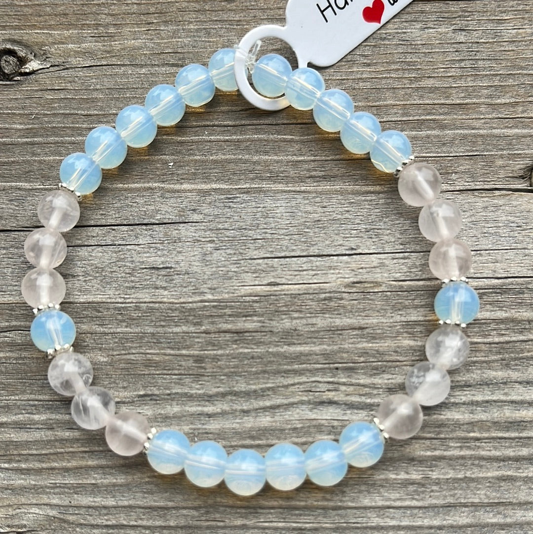 Opal and Rose Quartz Crystal Bracelet - 7.5”