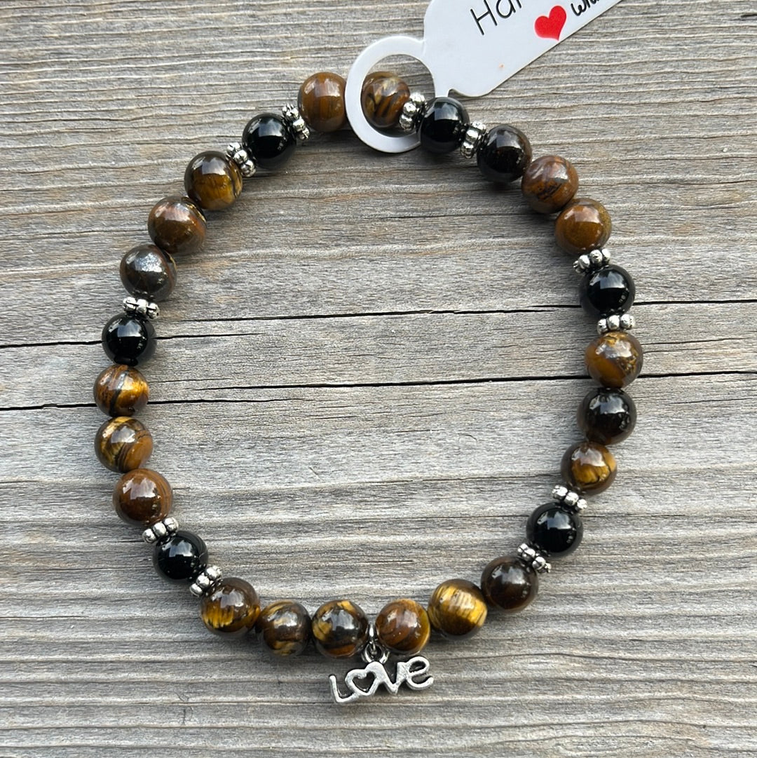 Tiger Eye and Agate Crystal Bracelet - 7”