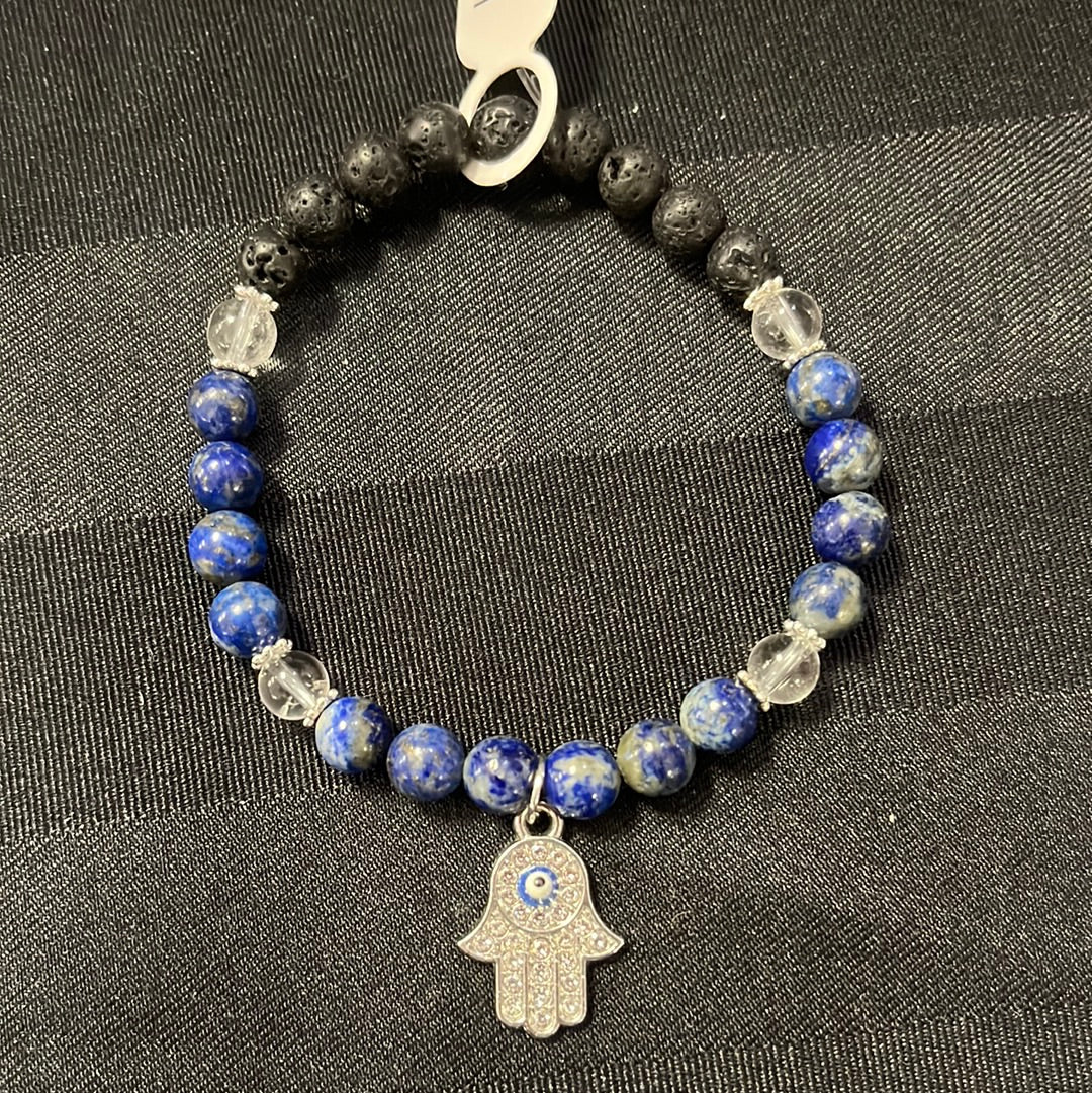 Lapis Lazuli crystal bracelet - 7” hamsa hand