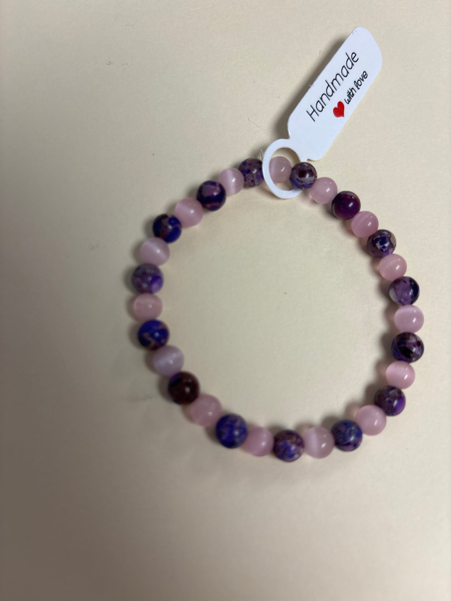 Imperial jasper and cats eye crystal bracelet - 7”