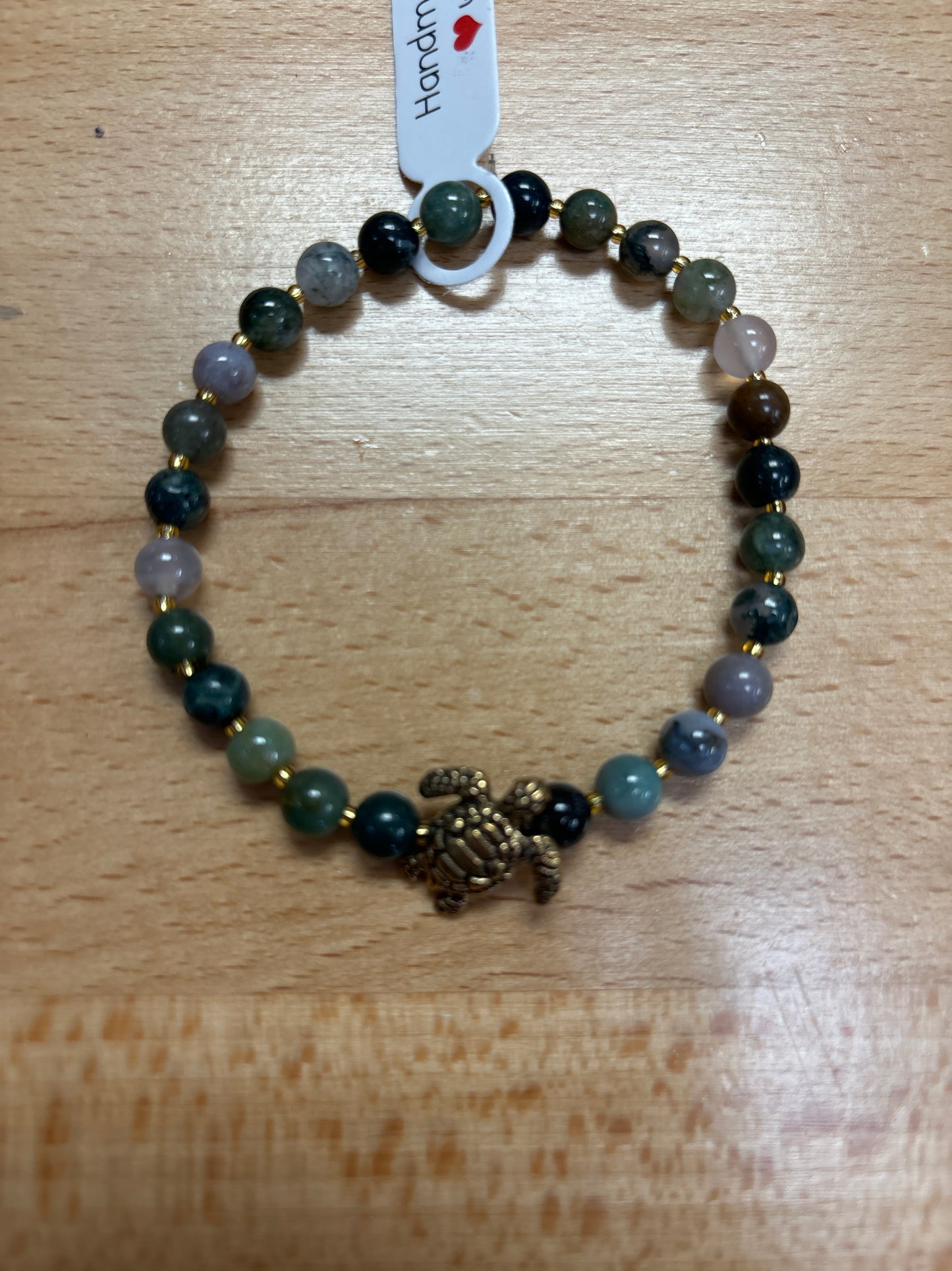 Fancy jasper crystal bracelet- 7.5” silver turtle
