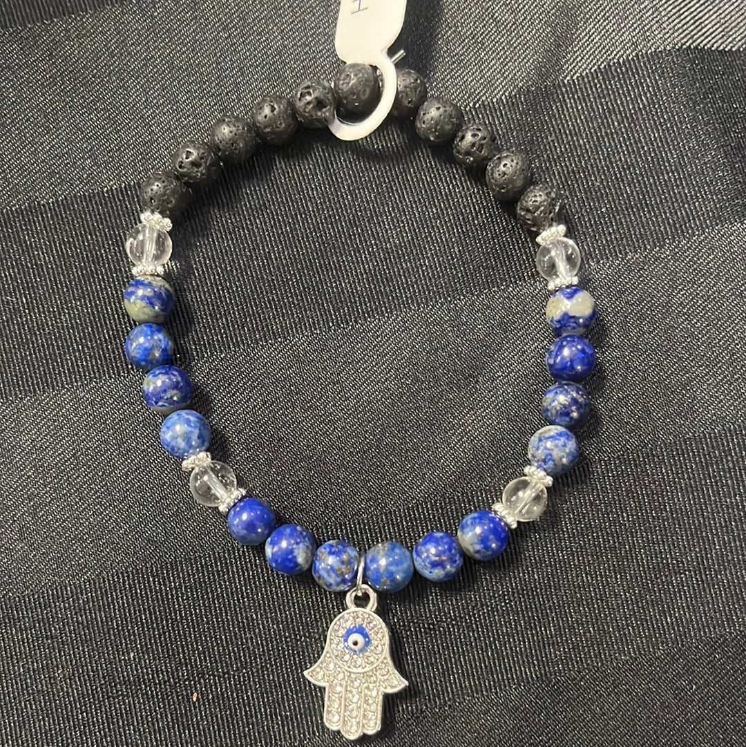 Lapis Lazuli crystal bracelet - 7.5” hamsa hand