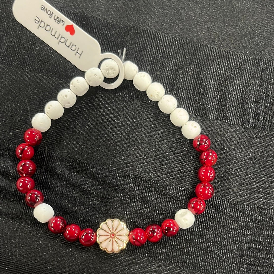 Red Quartz and Lava Stone Crystal Bracelet - 7.5”
