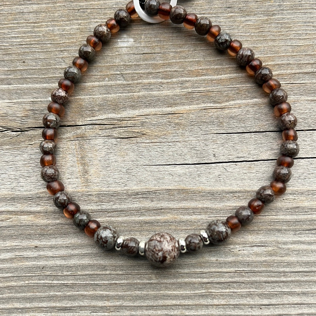 Obsidian Snowflake Crystal Bracelet - 7 3/4”
