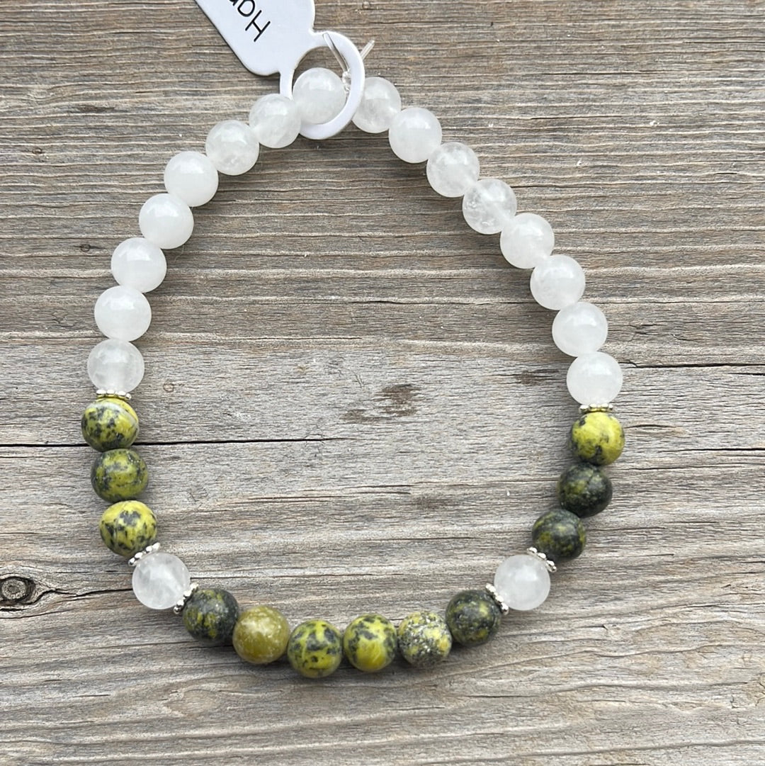 Grass turquoise and white jade crystal bracelet - 7.5”.