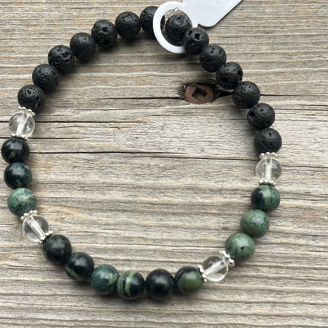 Kambaba, clear quartz and lava stone - 7.5”.