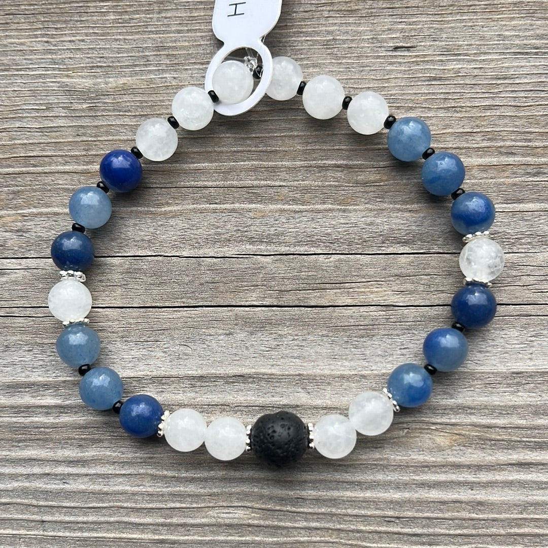 Aventurine, Jade and Lava Stone Crystal Bracelet - 7”