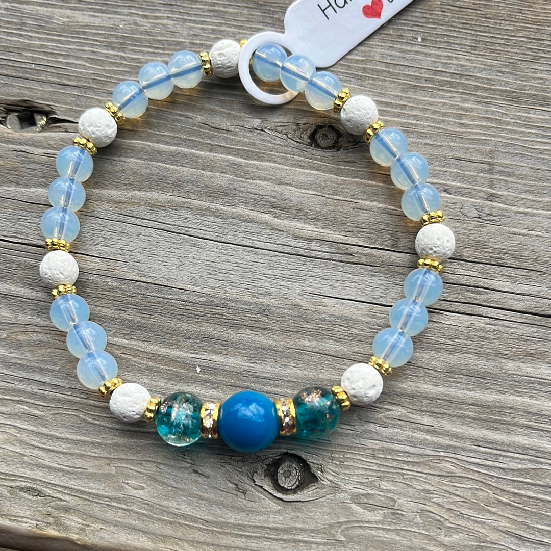 Agate, Glow Glass, Lava Stone and Opal Crystal Bracelet - 7.5”