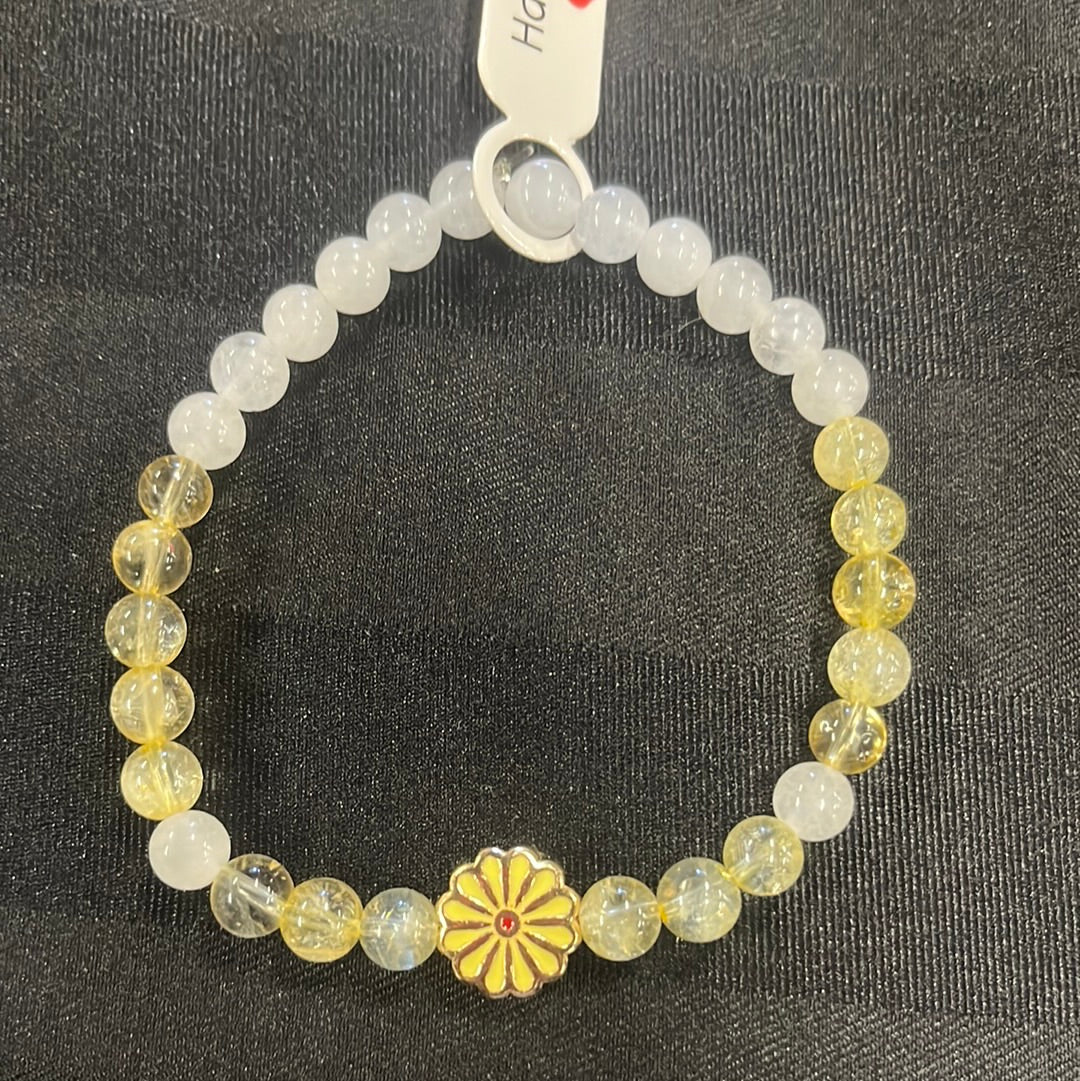 Citrine and White Jade Crystal Bracelet - 7.5”