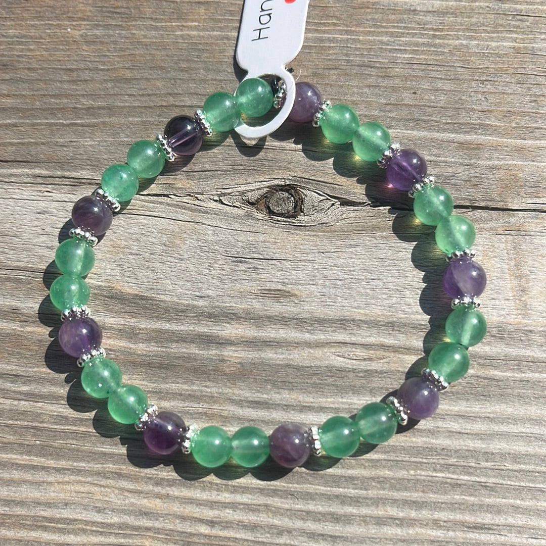 Aventurine and Amethyst Crystal Bracelet - 7”