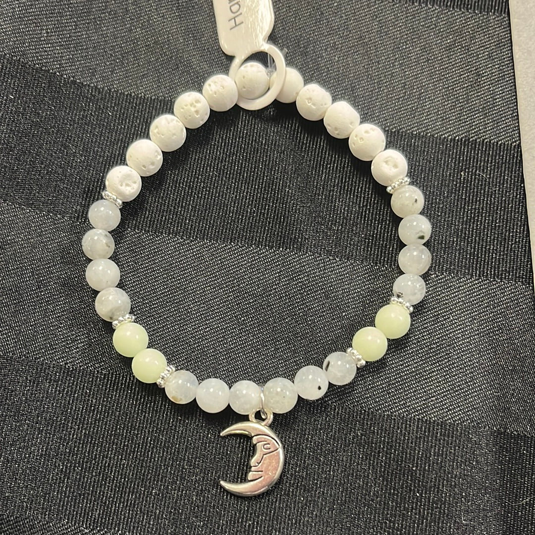 Moonstone, Glow-N-Dark Glass and lava stone crystal bracelet- 7” moon