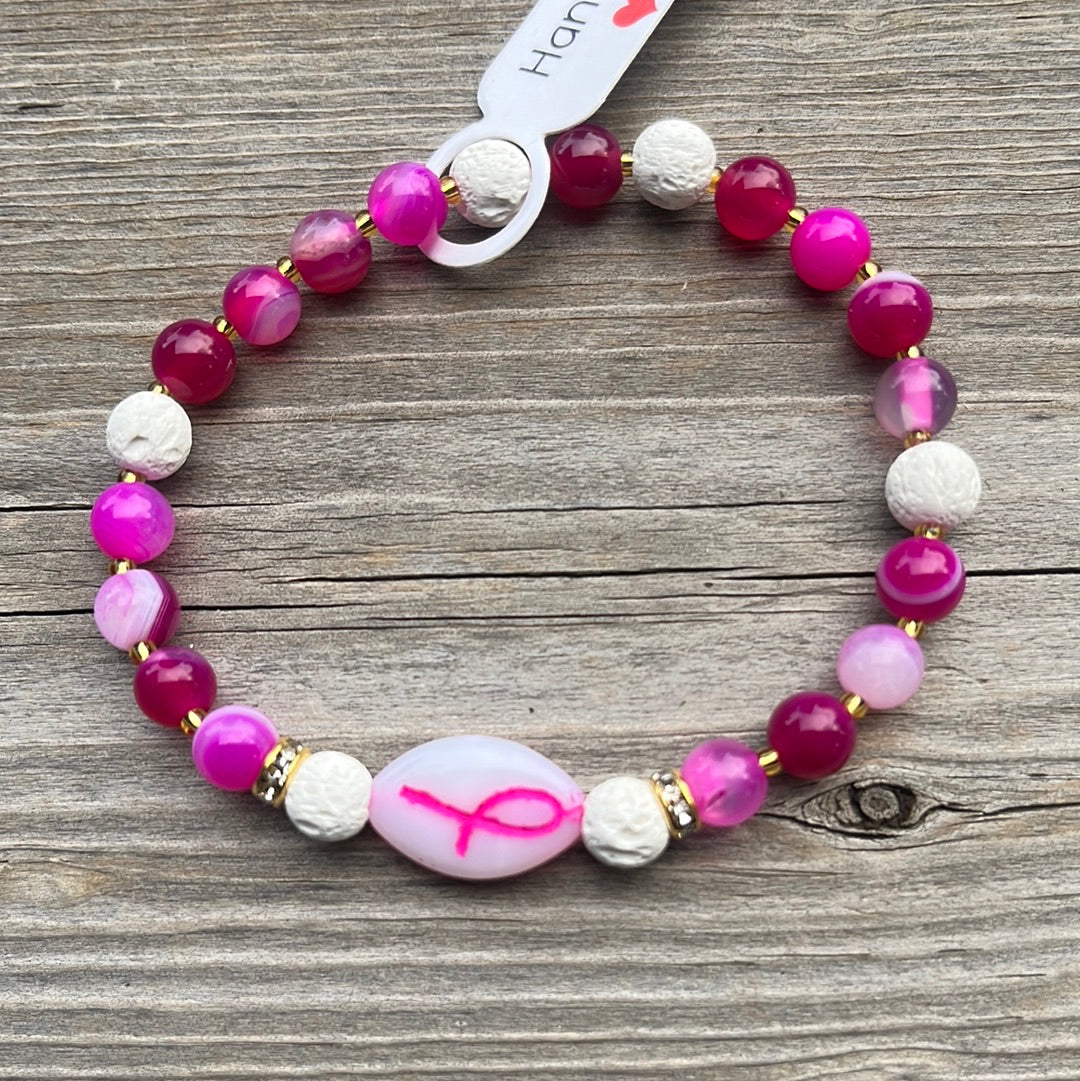 Agate and Lava Stone Crystal Bracelet - 7”. Breast cancer