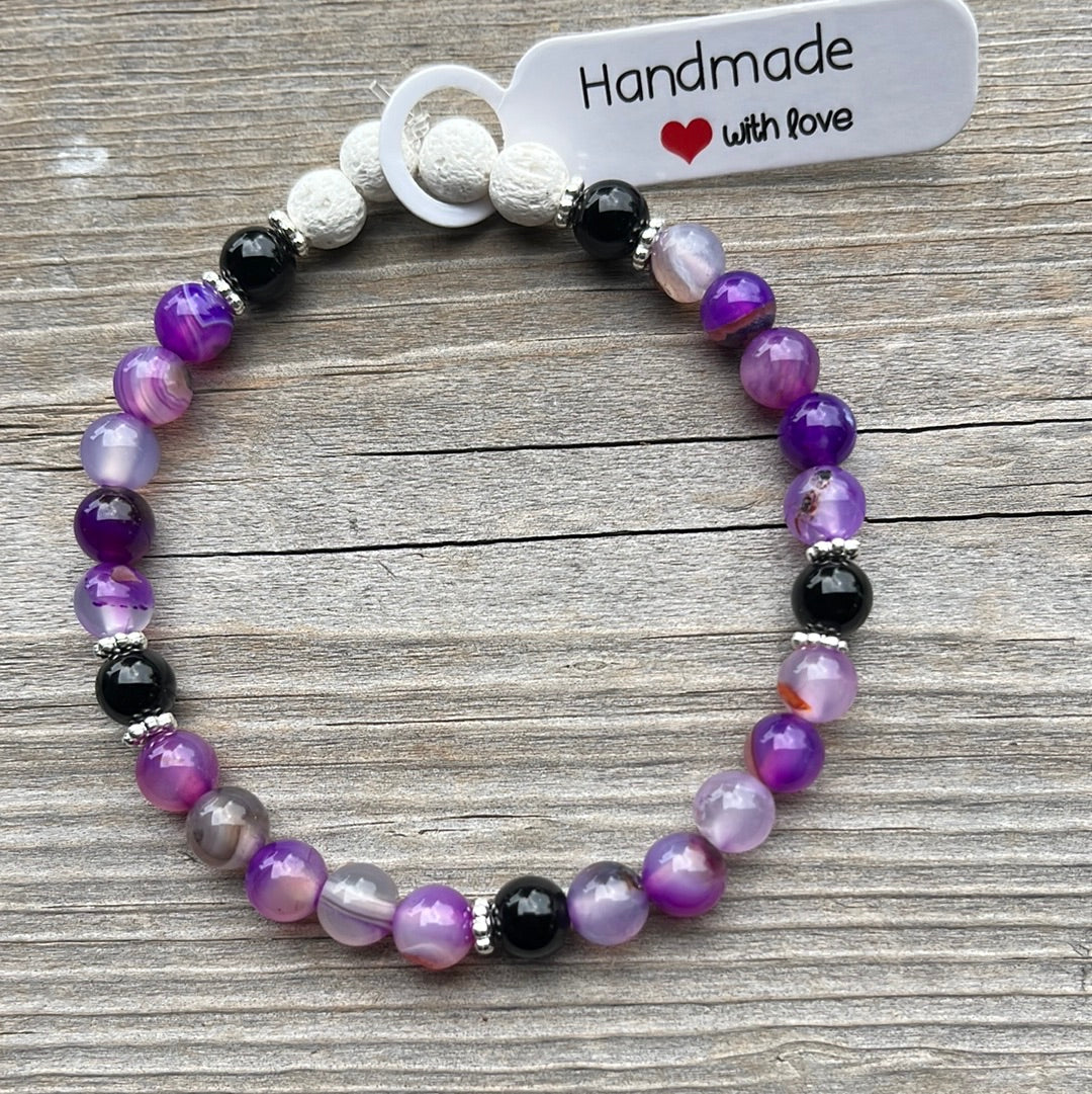 Agate and Lava Stone Crystal Bracelet - 7 1/4”.