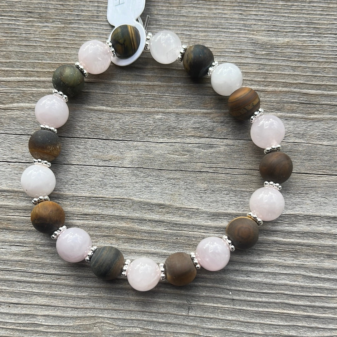Rose Quartz and Tiger Eye Crystal Bracelet-71/4”.