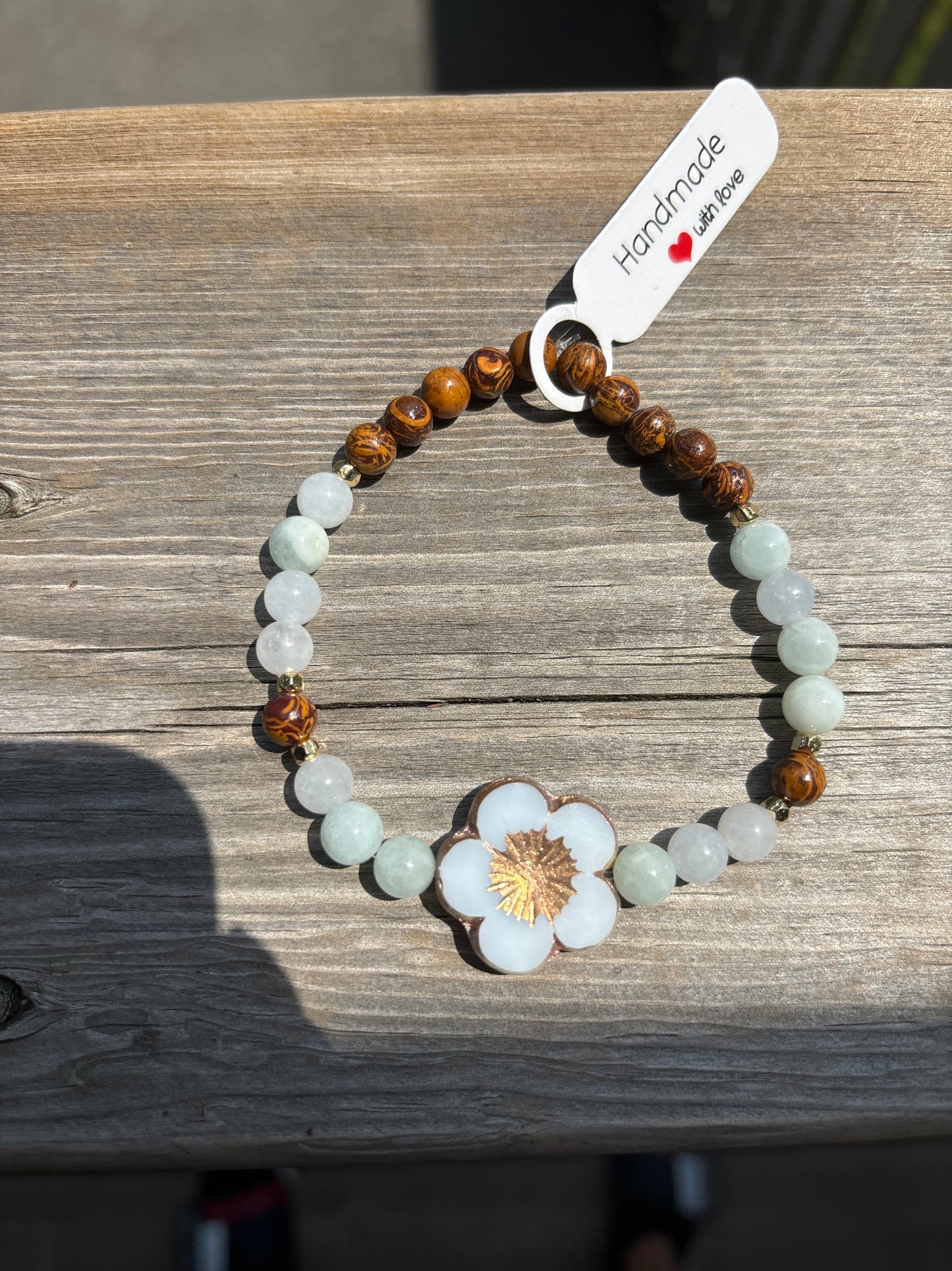 Aquamarine and elephant jasper crystal bracelet- 7.5”