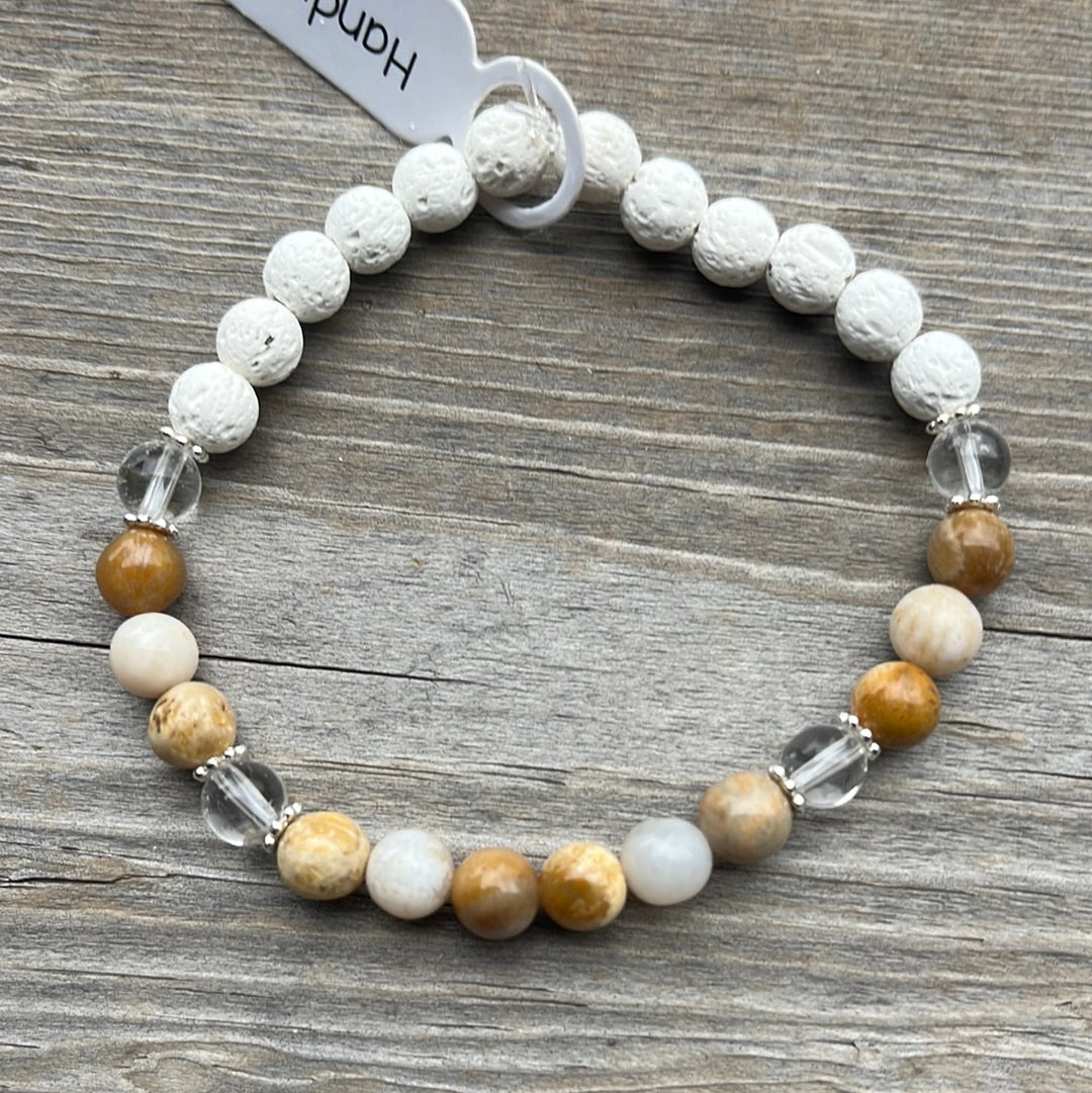 Chrysanthemum, Clear Quartz and lava stone - 7”.