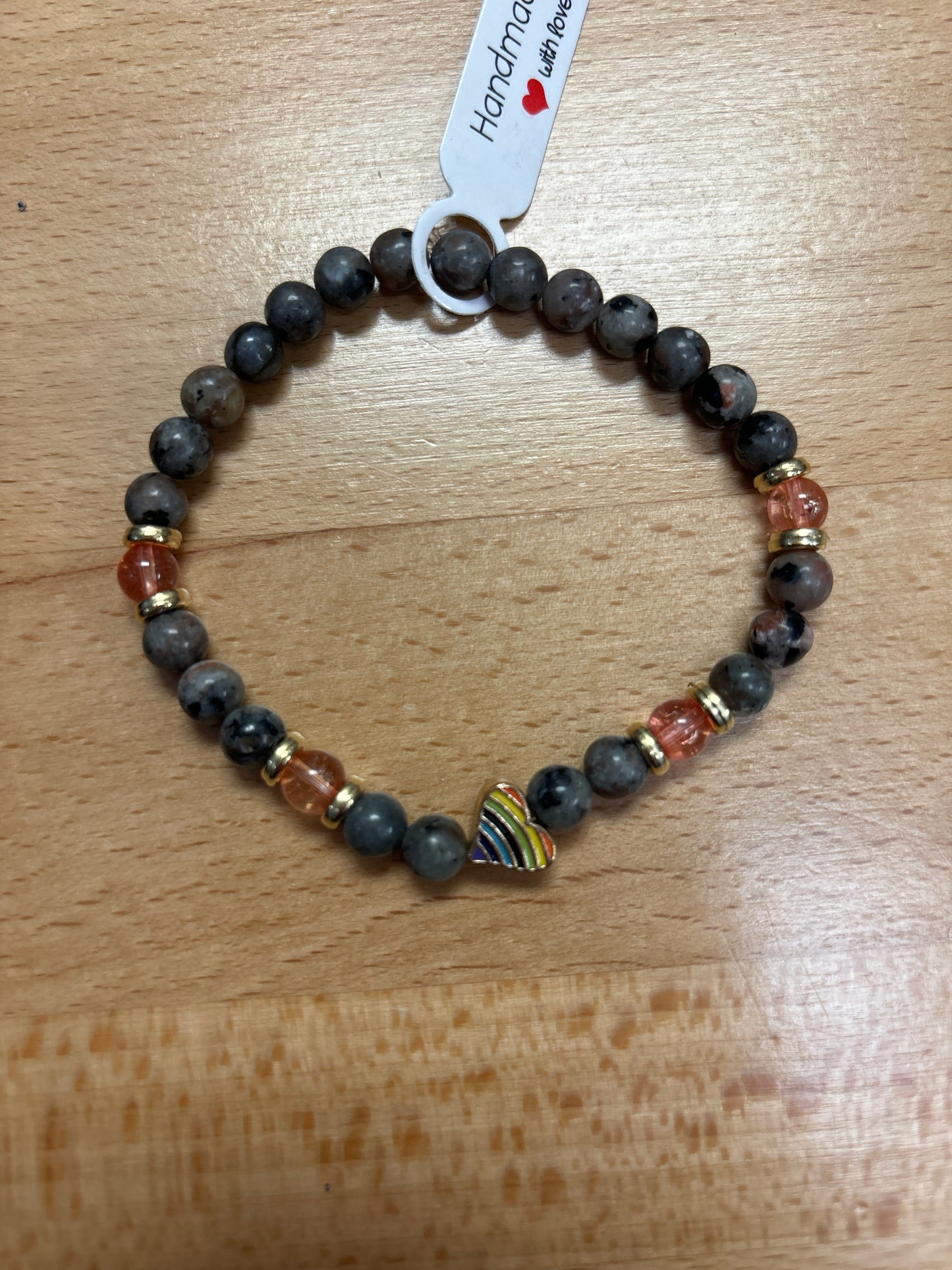 Glaucophane and pink quartz crystal bracelet - 7.5” pride heart