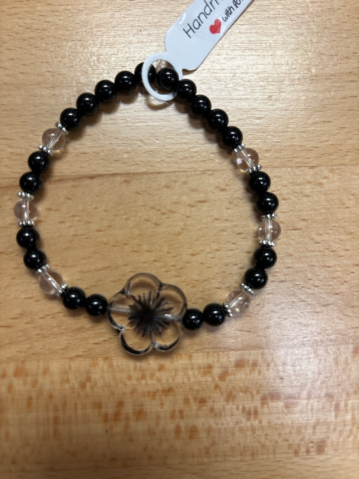 Agate and clear quartz crystal bracelet- 7.5” clear flower
