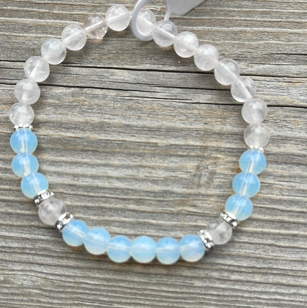 Opal and Rose Quartz Crystal Bracelet - 7”