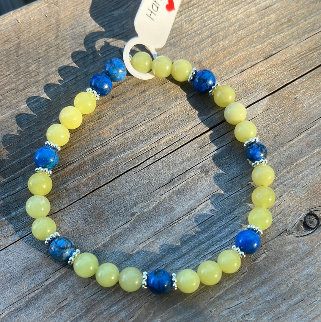 Lemon Jade and Blue Marble crystal bracelet -7.5”