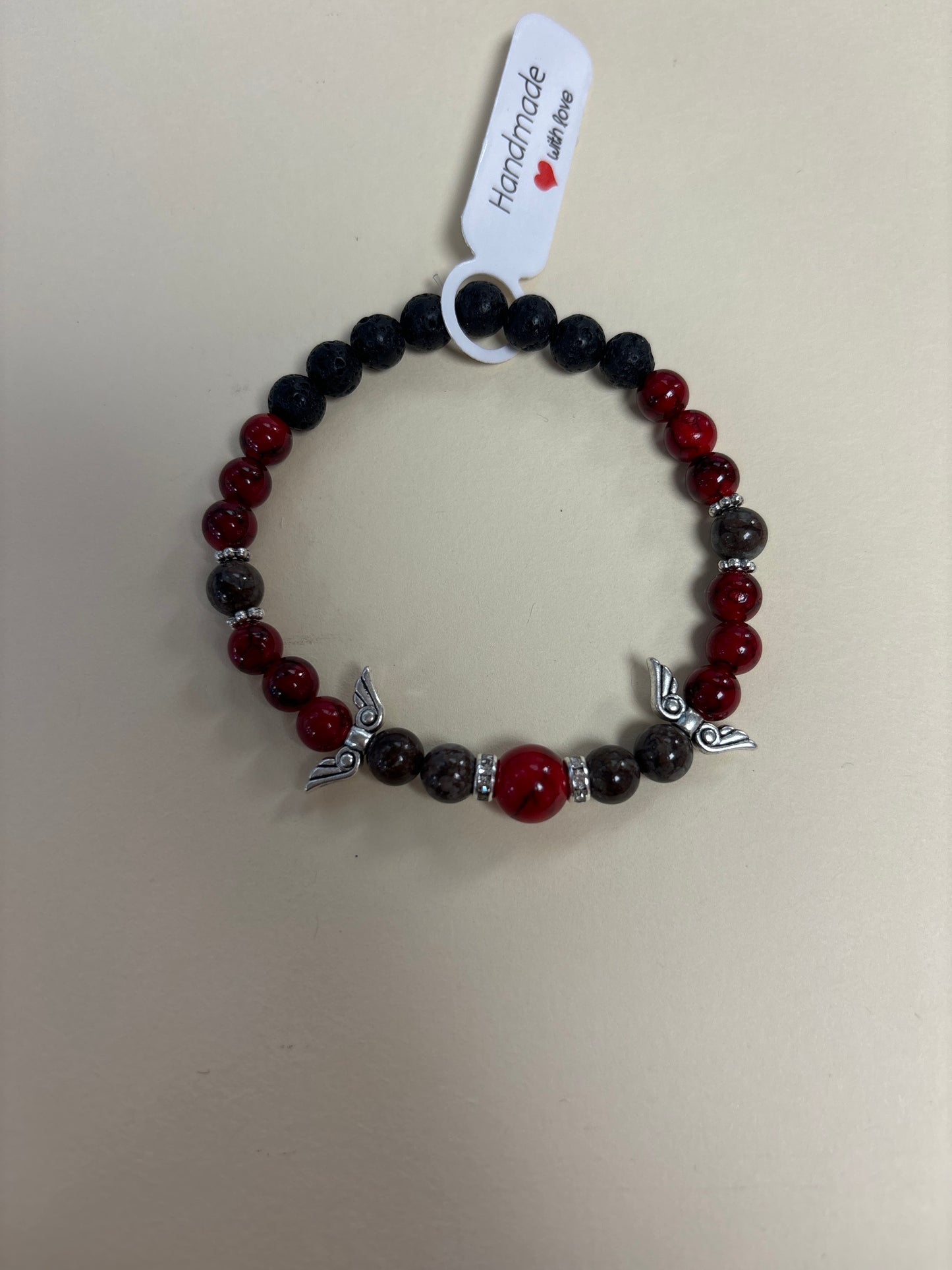 Red turquoise and obsidian snowflake crystal bracelet - 7” angel wings