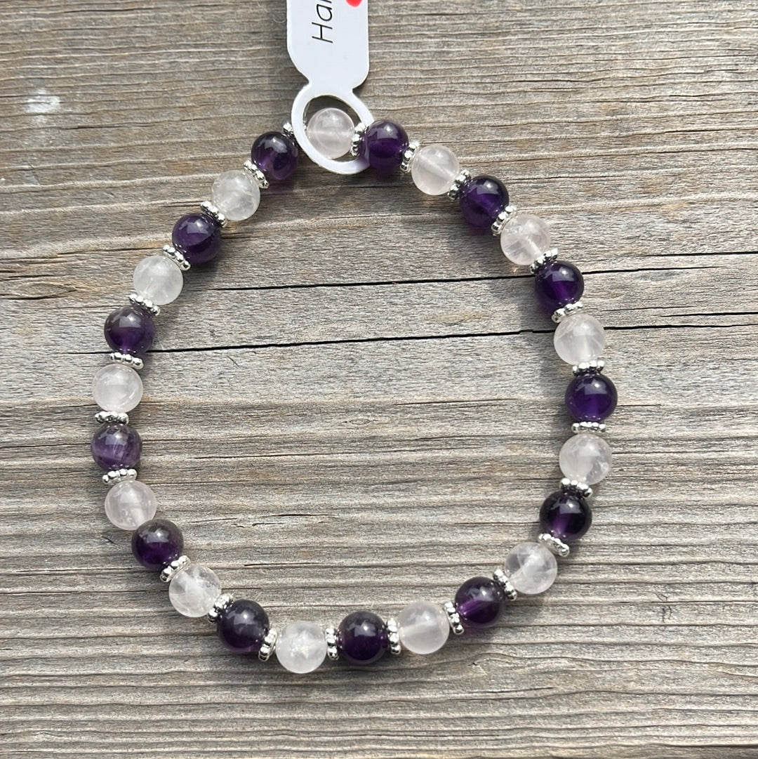 Amethyst and Rose Quartz Crystal Bracelet - 7.5”