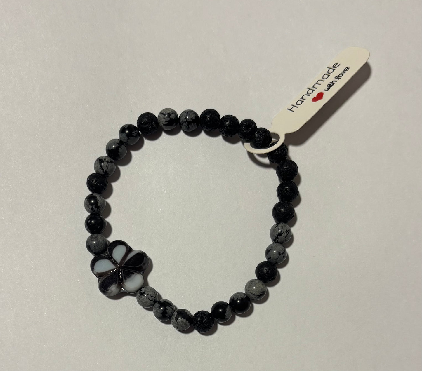 Obsidian snowflake & lava stone - 7.5”