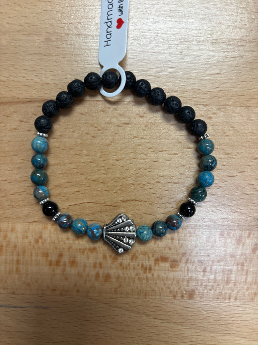 Chrysocolla, black agate and lava stone crystal bracelet - 7.5”