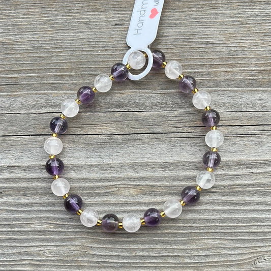 Rose Quartz and Amethyst Crystal Bracelet - 7”