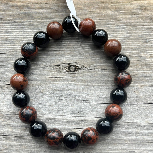 Mahogany Obsidian and Agate Crystal Bracelet - 73/4”.
