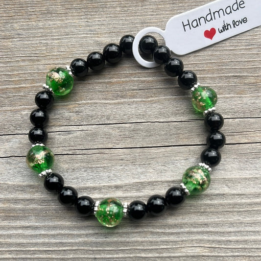 Agate and Glow in the dark glass crystal bracelet - 6 3/4”