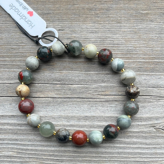 Bloodstone and Jasper Crystal Bracelet - 7”