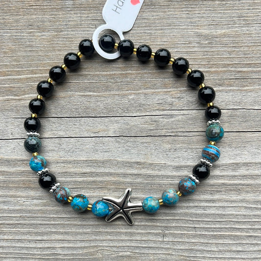Chrysocolia and agate crystal bracelet - 7.5”