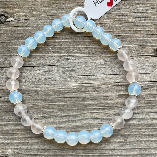 Opal and Rose Quartz Crystal Bracelet - 7.5”