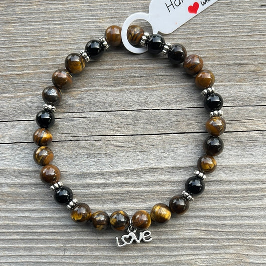 Tiger Eye and Agate Crystal Bracelet - 7”