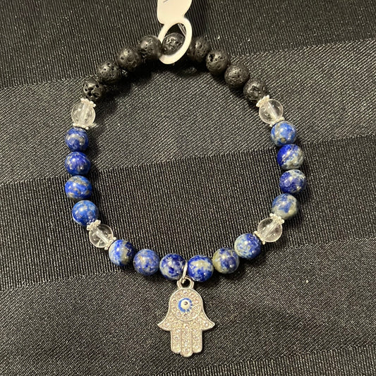 Lapis Lazuli crystal bracelet - 7” hamsa hand