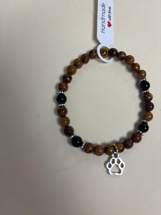 Elephant jasper and black agate crystal bracelet - 7”