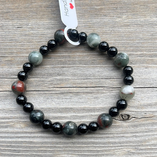 Bloodstone and Agate Crystal Bracelet -7 1/4”