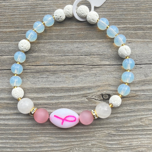 Cats Eye, Rose Quartz, Lava Stone and Opalite - 7”. Breast cancer