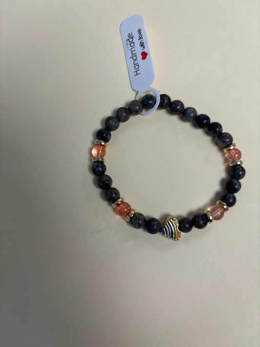 Glaucophane and pink quartz crystal bracelet - 7” pride heart