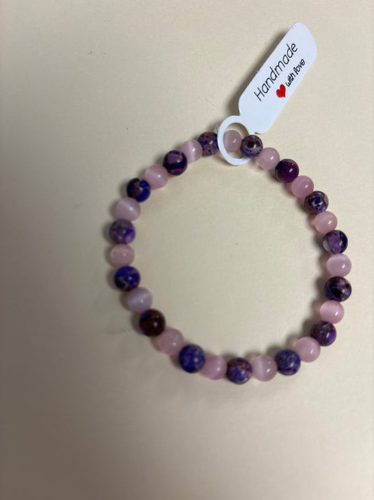 Imperial jasper and cats eye crystal bracelet - 7”