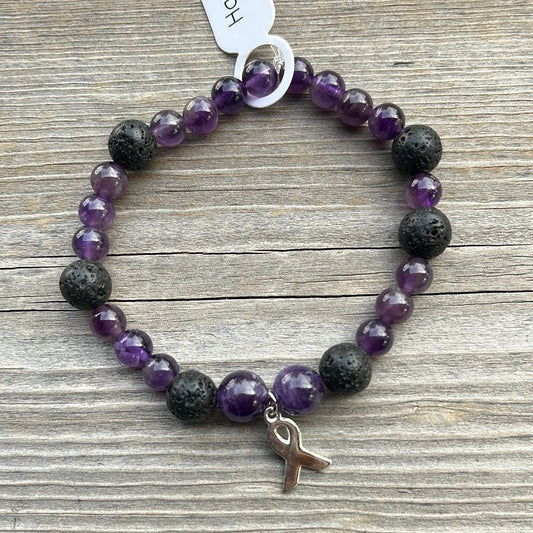 Amethyst and Lava Stone Crystal Bracelet - 7”.