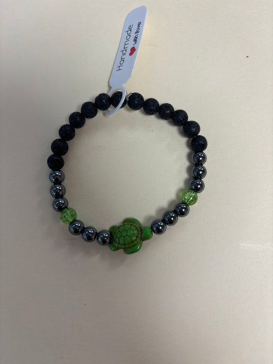 Hematite, green quartz and lava stone crystal bracelet - 7”