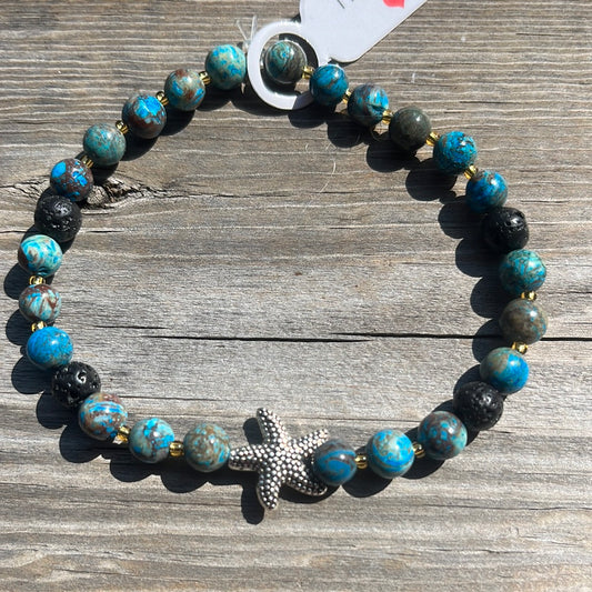 Chrysocolla and Lava Stone Crystal Bracelet - 7.5” starfish