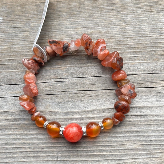 Quartzite and Carnelian Crystal Bracelet - 6 3/4”