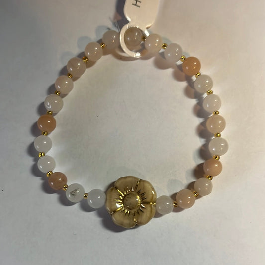 Pink Opal crystal bracelet 7.5” beige flower