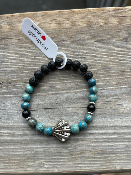 Chrysocolla, black agate and lava stone crystal bracelet - 6.5”