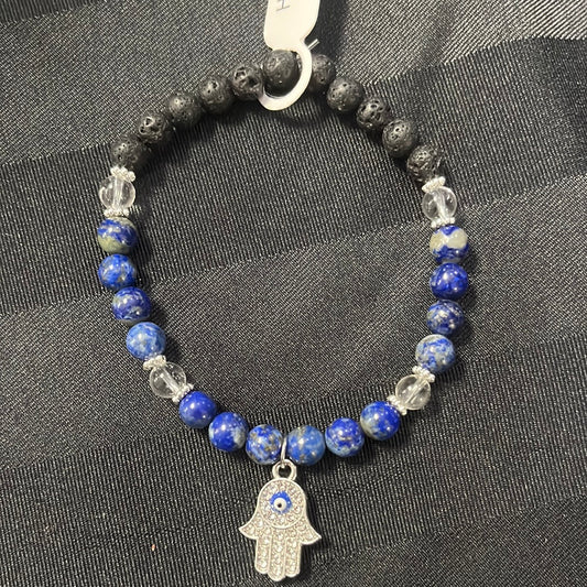 Lapis Lazuli crystal bracelet - 7.5” hamsa hand