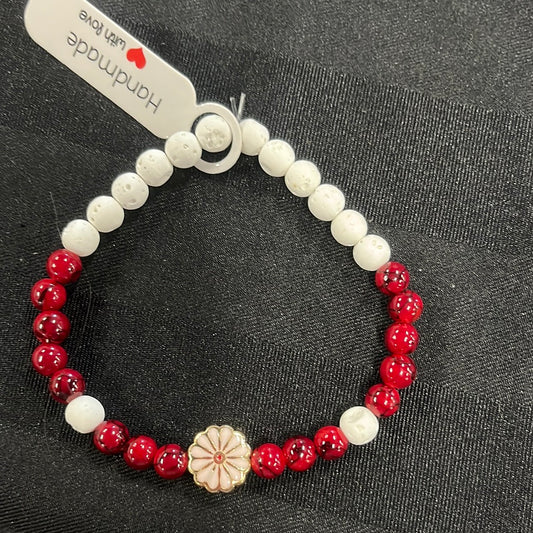 Red Quartz and Lava Stone Crystal Bracelet - 7.5”